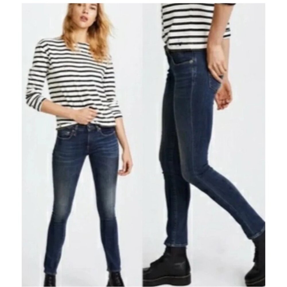 R13 Womens Skinny Fit Jeans In Dark Indigo Denim Size 27 Mid-Rise Made In Italy
